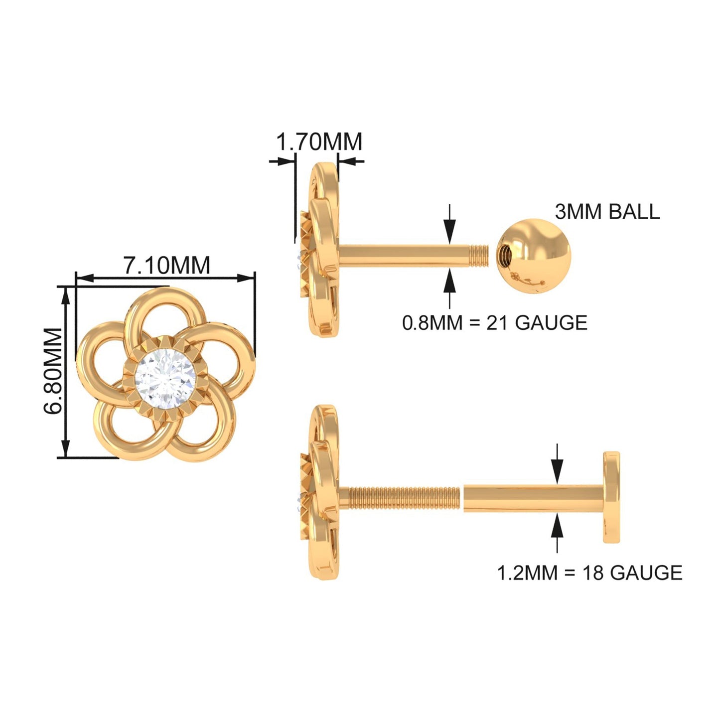Diamond Flower Earring for Cartilage Piercing