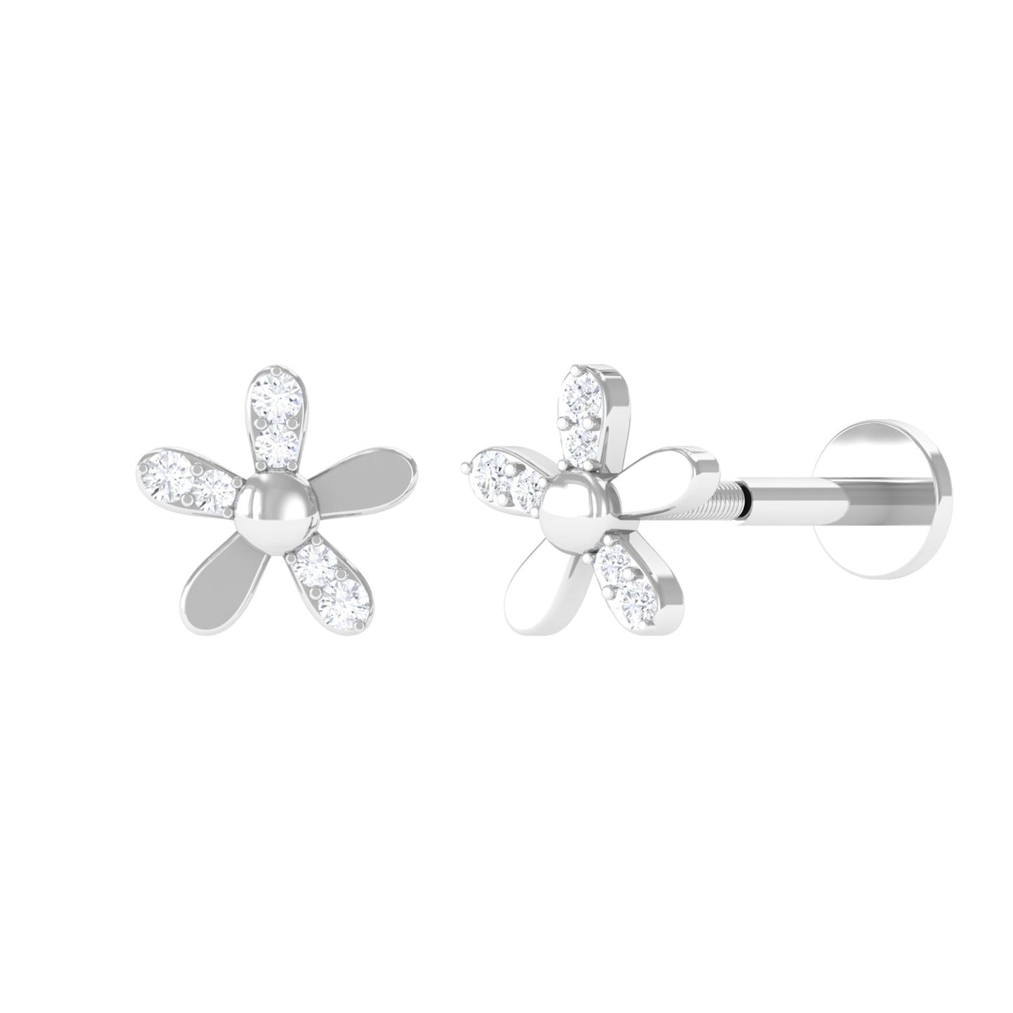 Simple Diamond Floral Earring for Cartilage Piercing