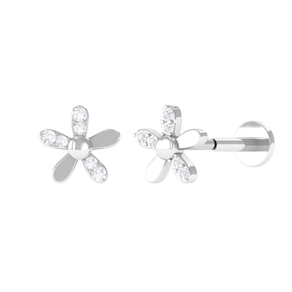 Simple Diamond Floral Earring for Cartilage Piercing