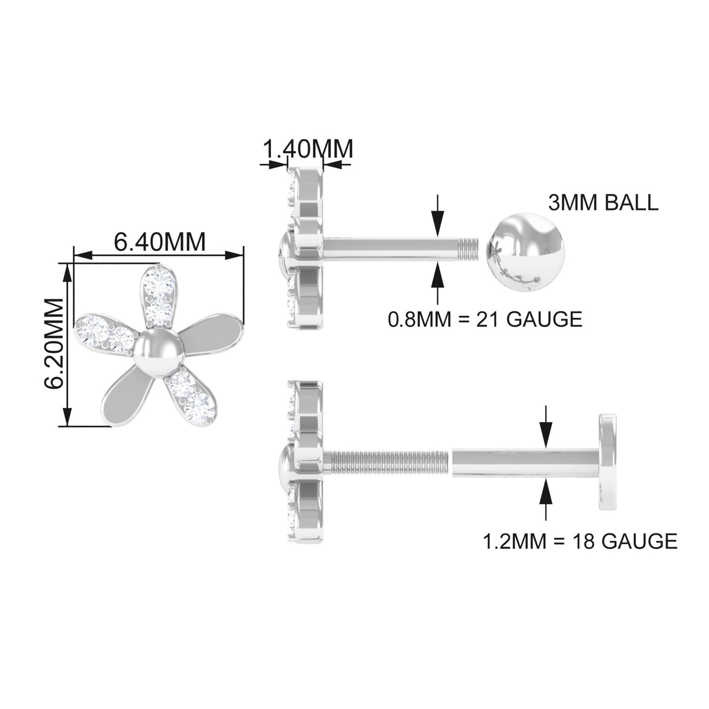 Simple Diamond Floral Earring for Cartilage Piercing