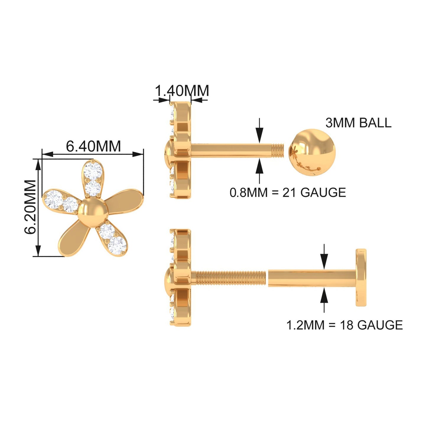 Simple Diamond Floral Earring for Cartilage Piercing