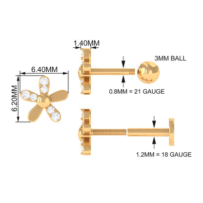 Simple Diamond Floral Earring for Cartilage Piercing