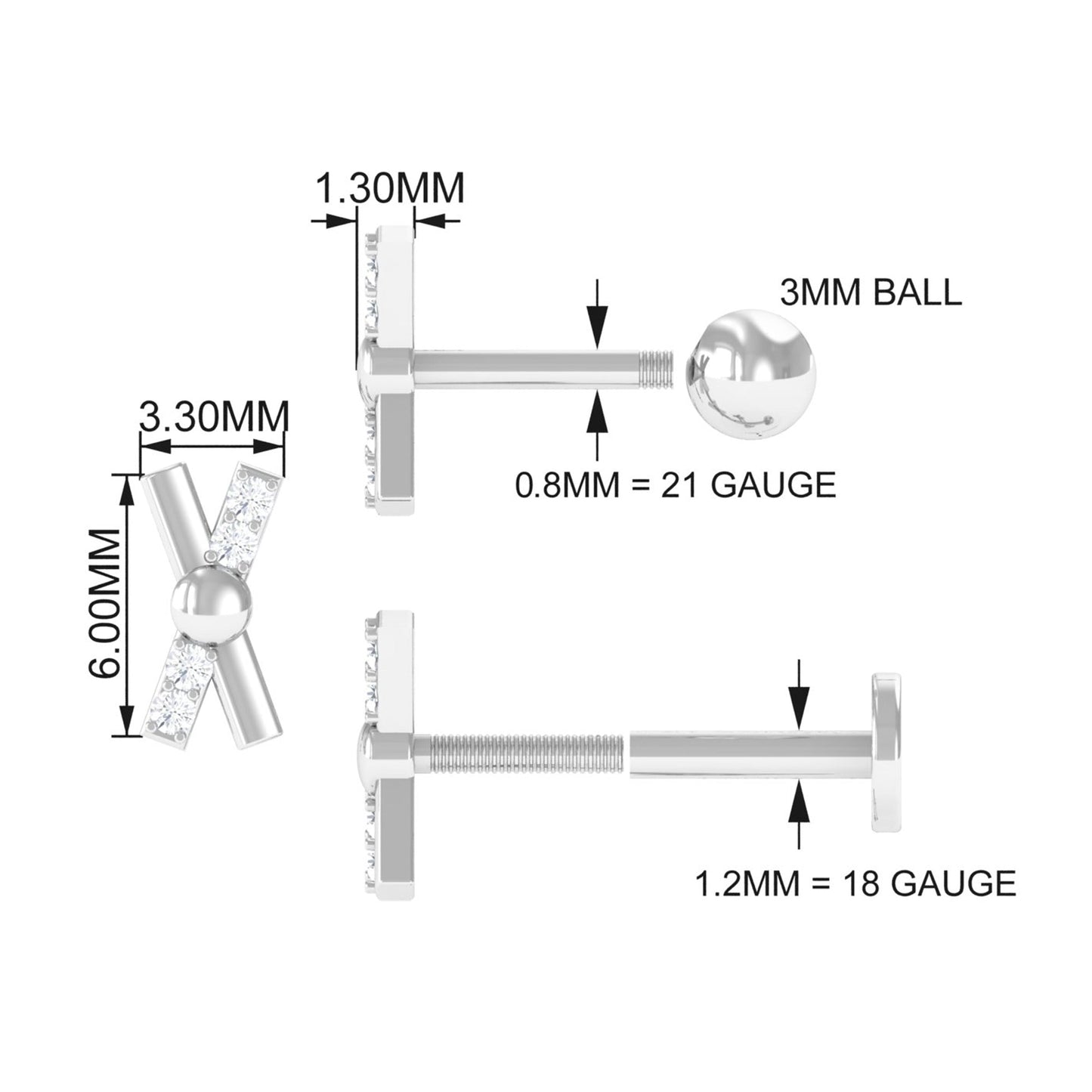 Simple Diamond X Earring for Tragus Piercing