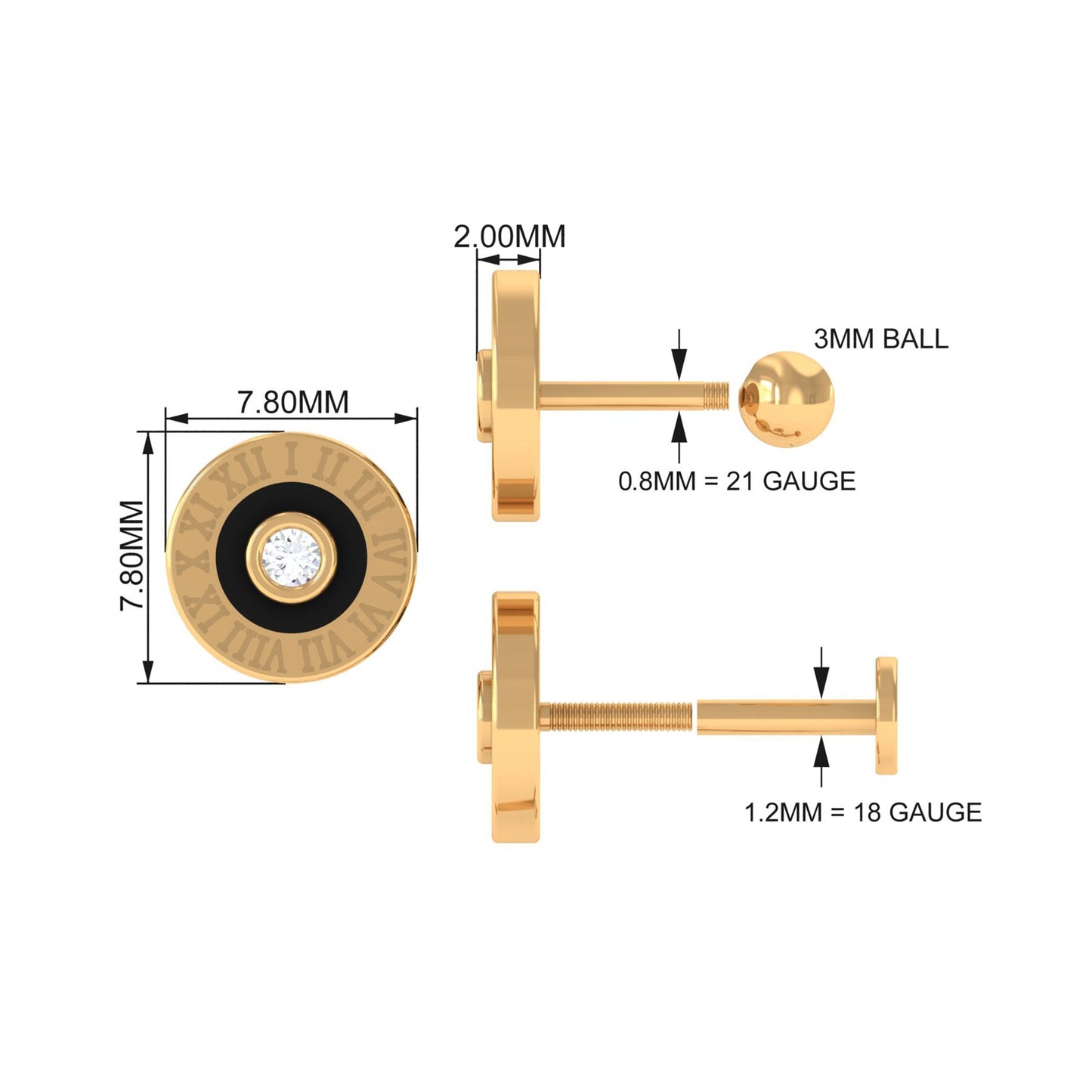Diamond Clock Earring for Cartilage Piercing