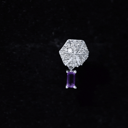 Baguette Amethyst Cartilage Drop Earring with Diamond