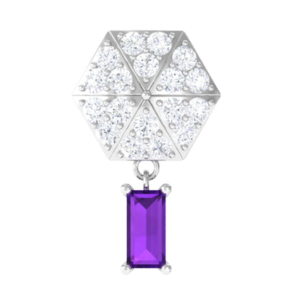 Baguette Amethyst Cartilage Drop Earring with Diamond