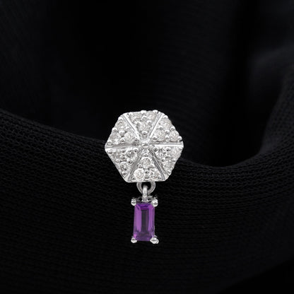Baguette Amethyst Cartilage Drop Earring with Diamond