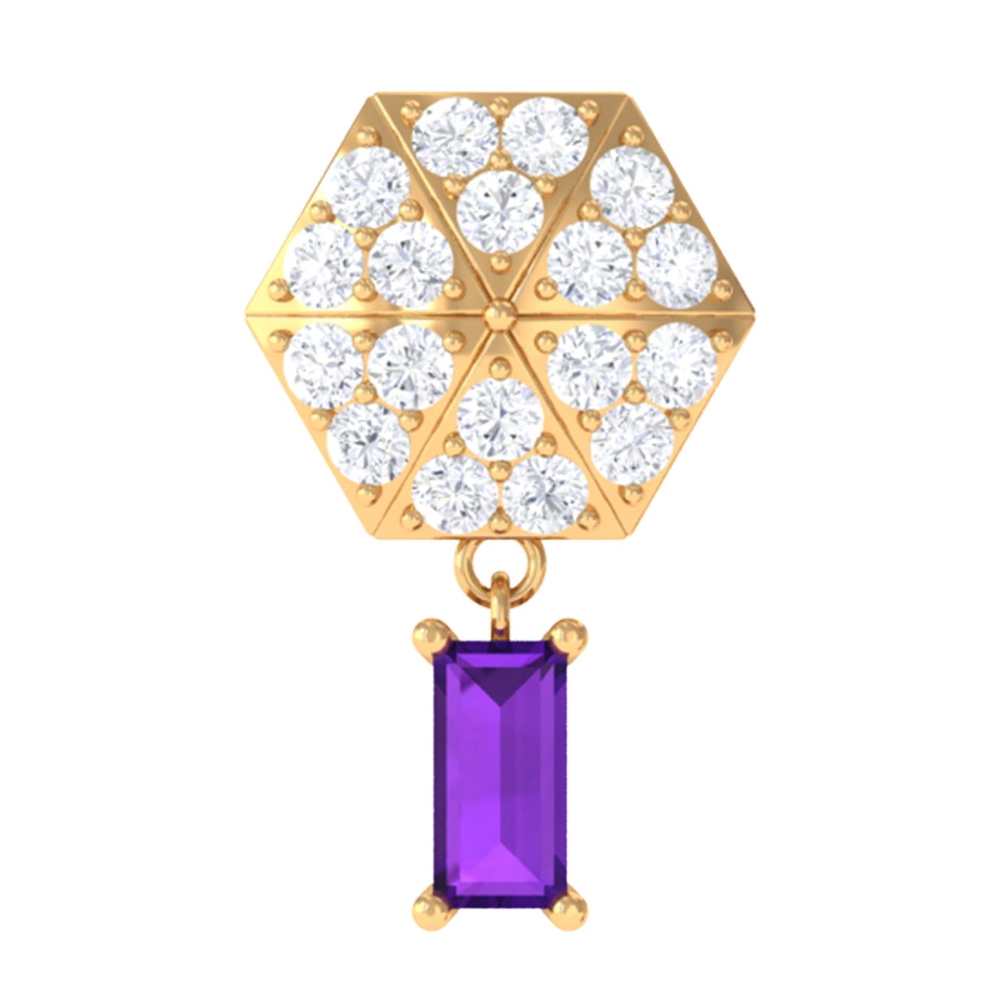 Baguette Amethyst Cartilage Drop Earring with Diamond