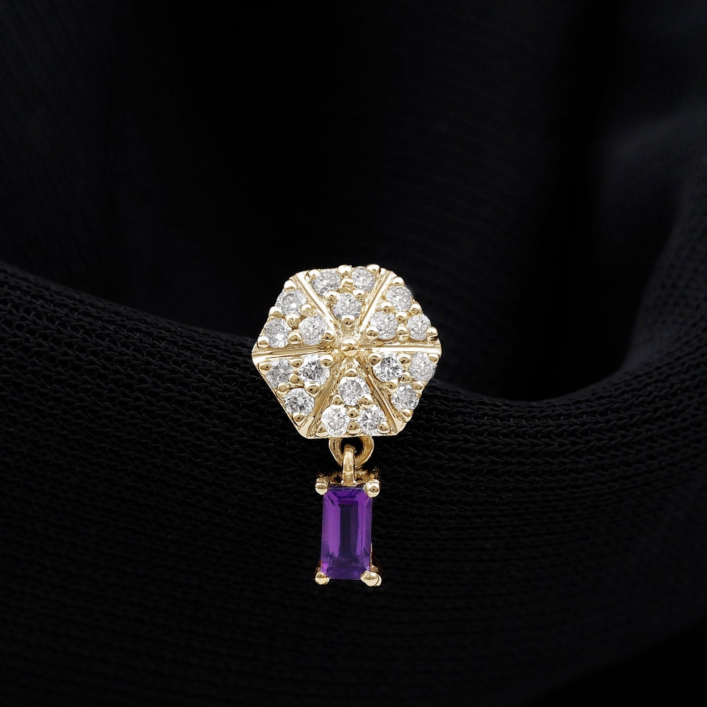 Baguette Amethyst Cartilage Drop Earring with Diamond