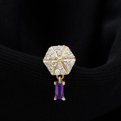 Baguette Amethyst Cartilage Drop Earring with Diamond