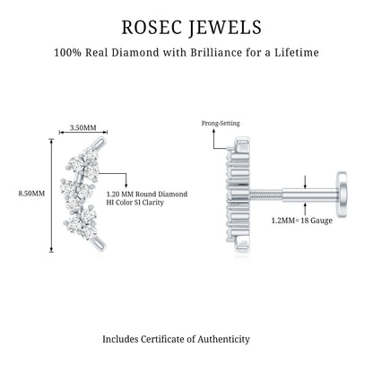 Natural Round Diamond Cluster Curved Helix Earring