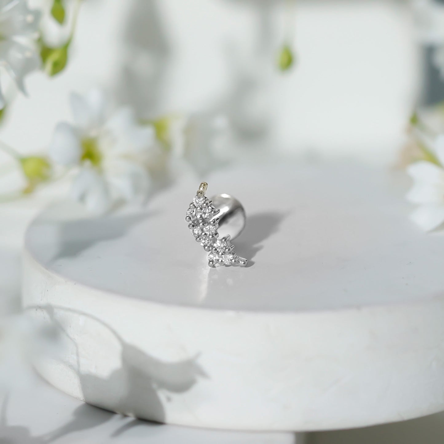 Natural Round Diamond Cluster Curved Helix Earring