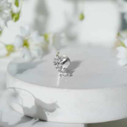 Natural Round Diamond Cluster Curved Helix Earring