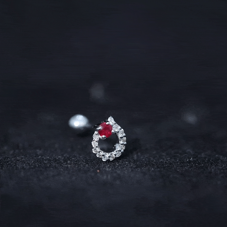 Round Ruby and Diamond Circle Helix Earring