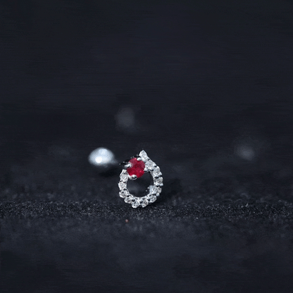 Round Ruby and Diamond Circle Helix Earring