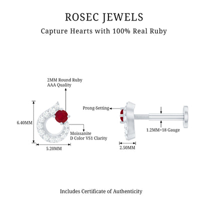 Round Ruby and Diamond Circle Helix Earring
