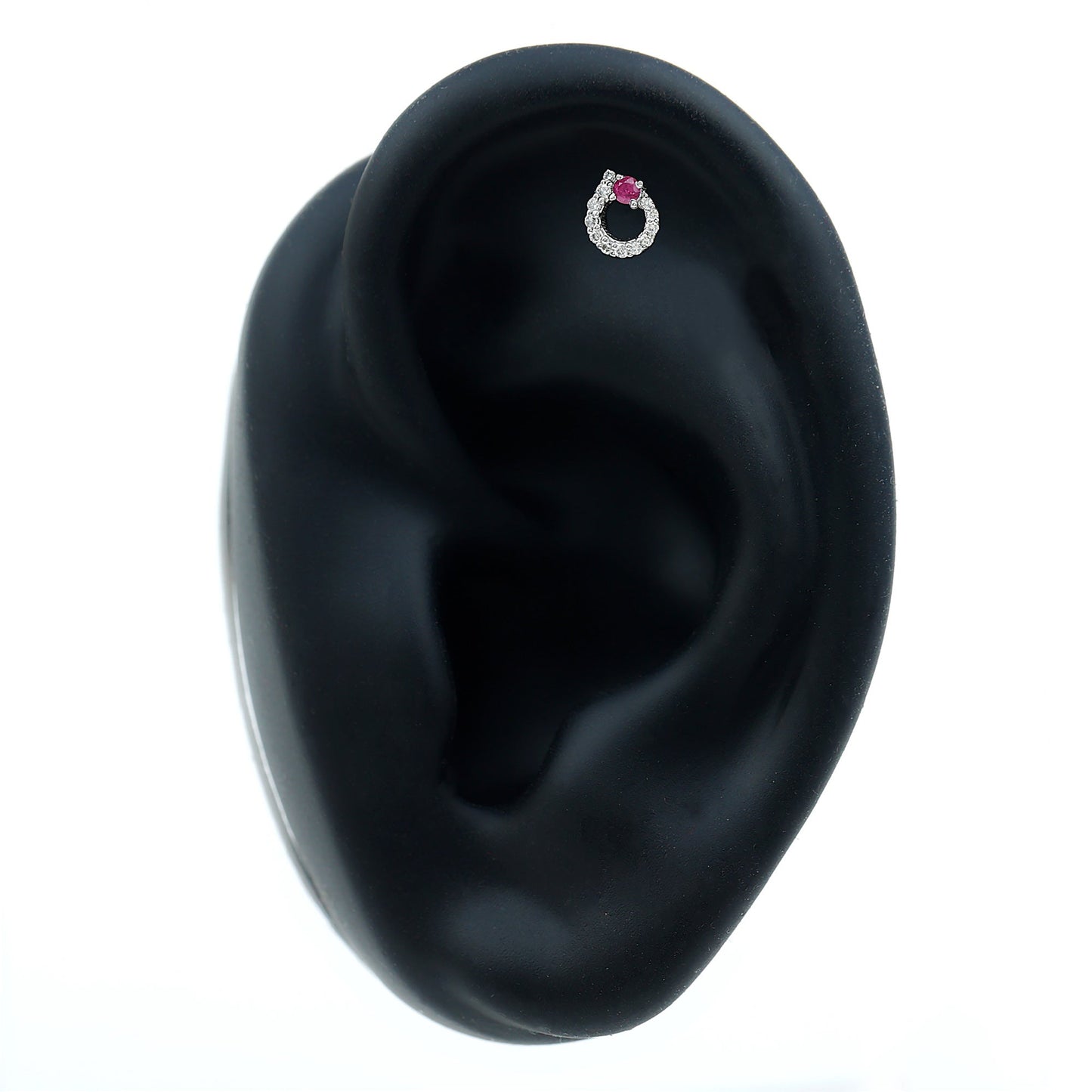 Round Ruby and Diamond Circle Helix Earring
