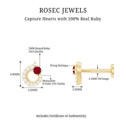 Round Ruby and Diamond Circle Helix Earring