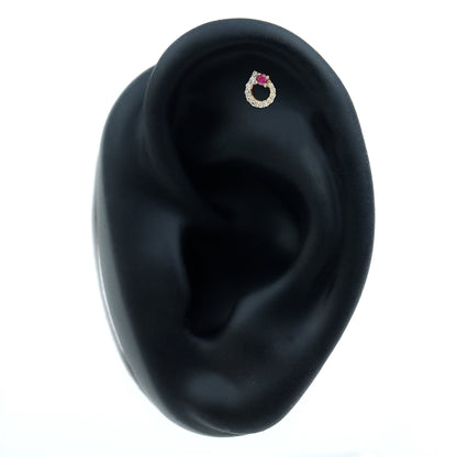 Round Ruby and Diamond Circle Helix Earring