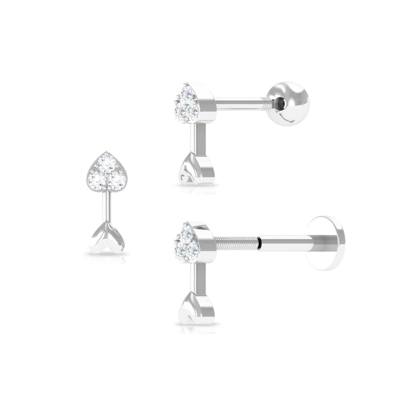 Genuine Diamond Heart Arrow Earring for Helix Piercing
