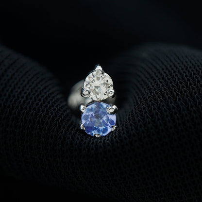 Round Cut Tanzanite Diamond Two Stone Conch Earring