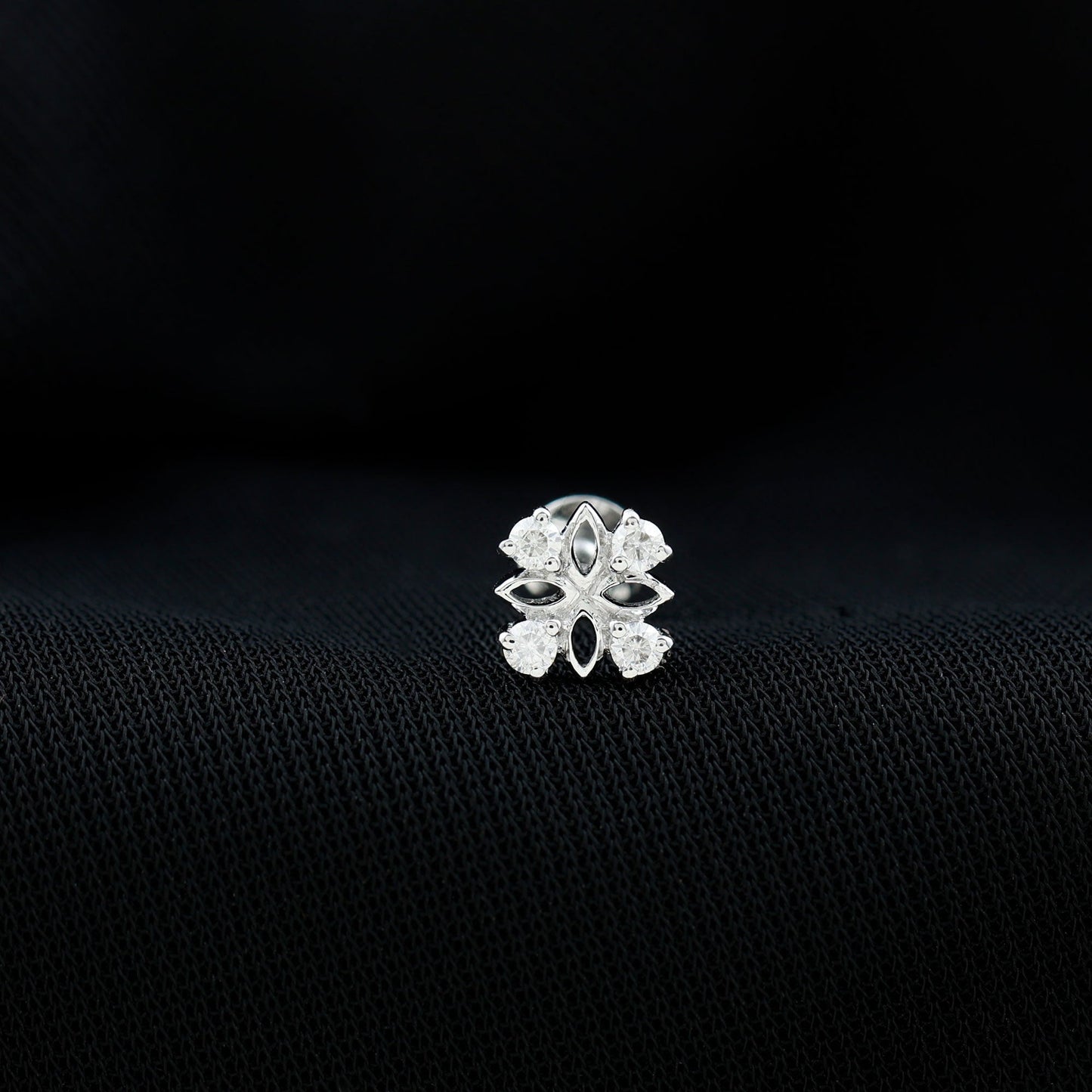 Round Moissanite Flower Earring for Cartilage Piercing