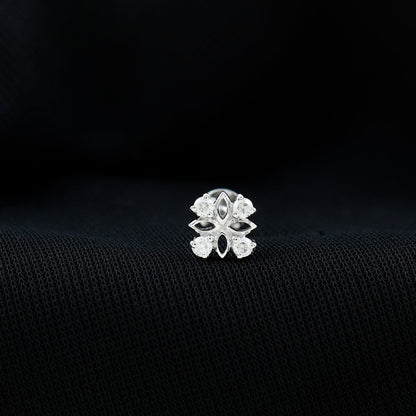 Round Moissanite Flower Earring for Cartilage Piercing