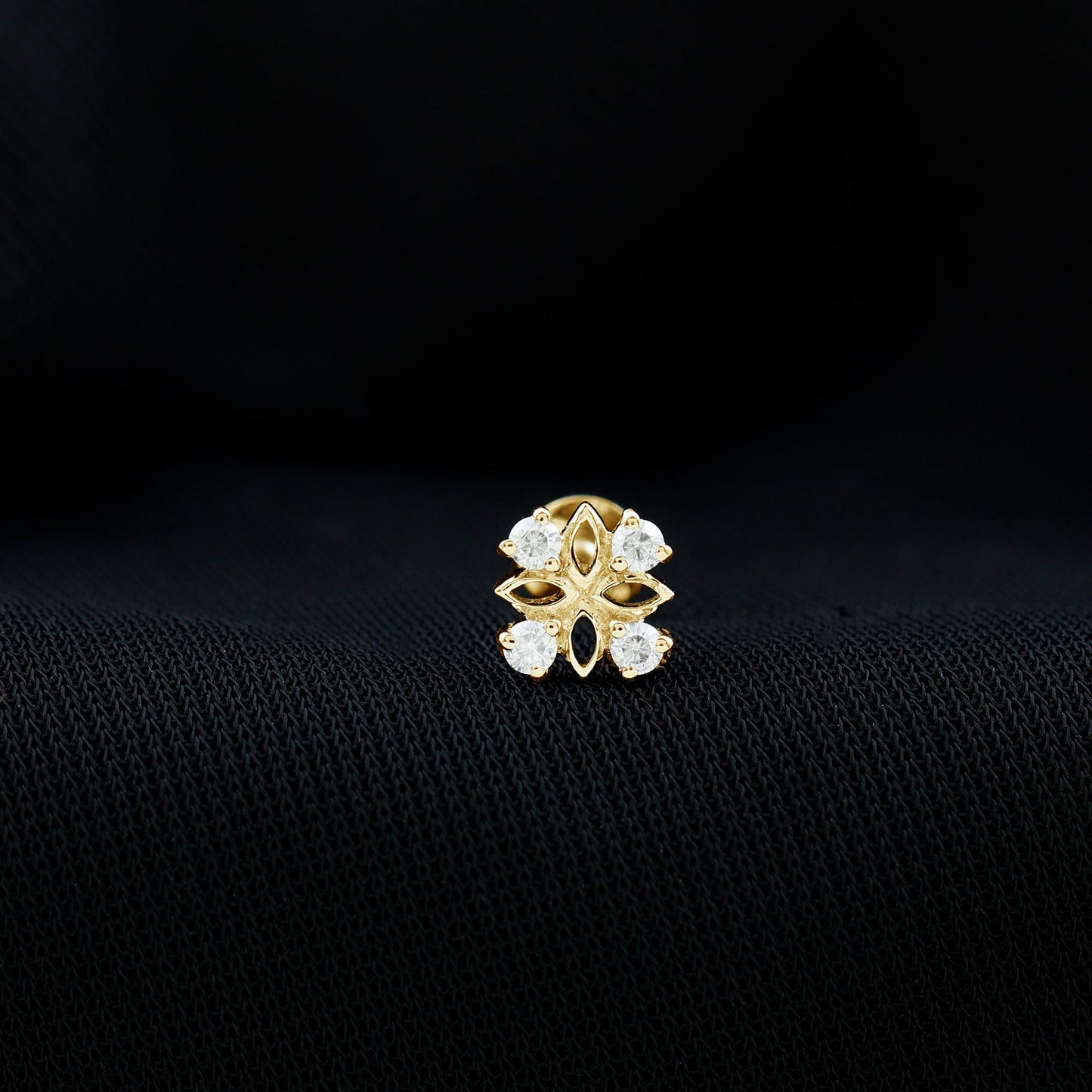 Round Moissanite Flower Earring for Cartilage Piercing