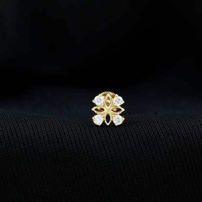 Round Moissanite Flower Earring for Cartilage Piercing
