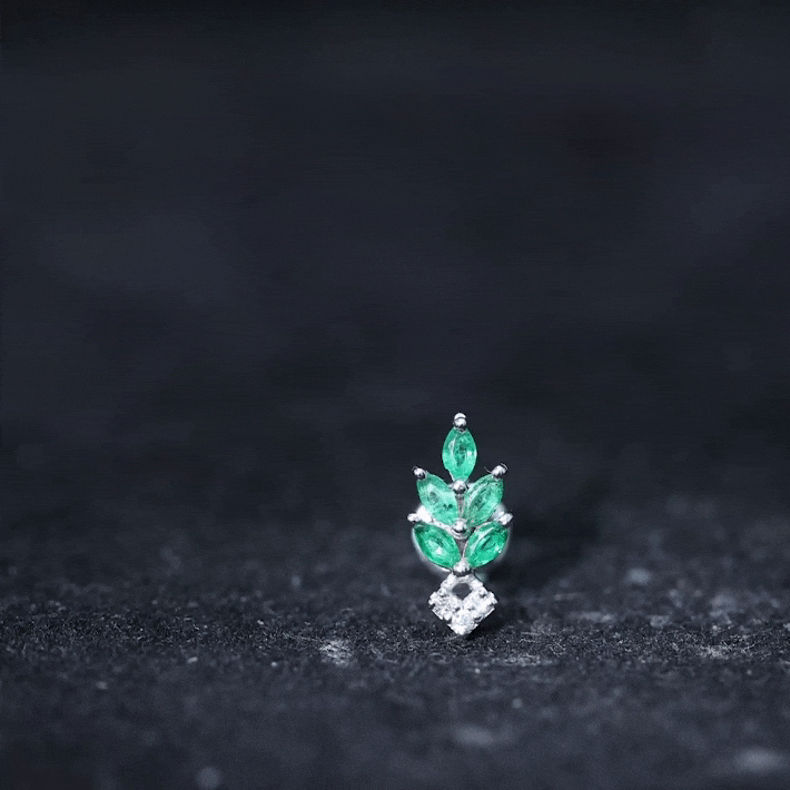 Real Emerald and Diamond Leaf Cartilage Earring