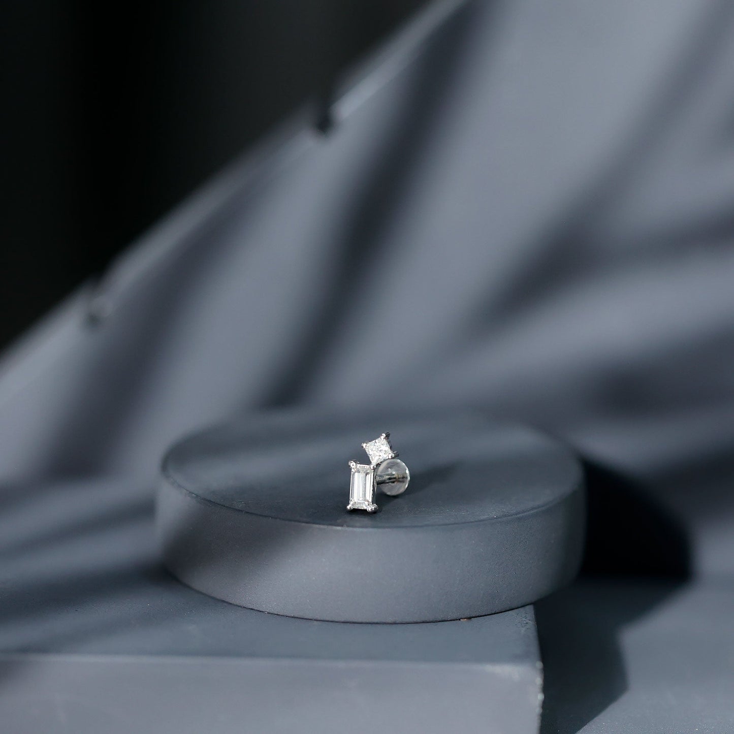 Baguette and Princess Cut Moissanite 2 Stone Helix Earring