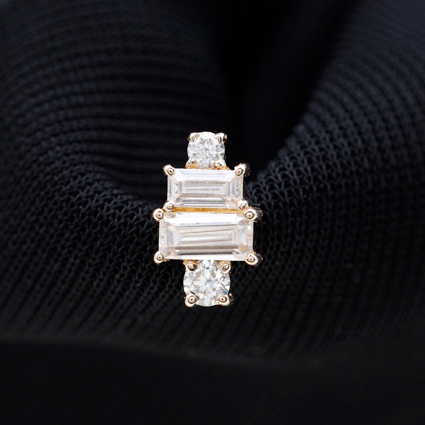 Baguette and Round Moissanite Designer Earring for Helix Piercing