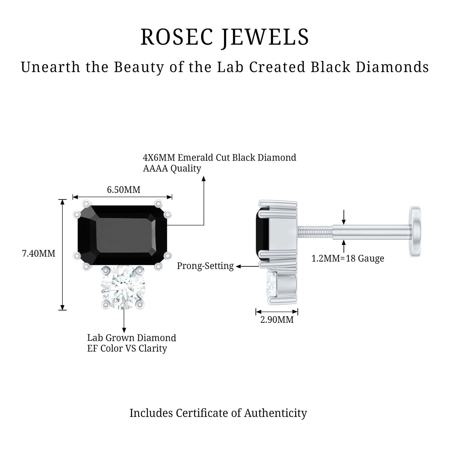 Lab Grown Black and White Diamond Helix Piercing Earring