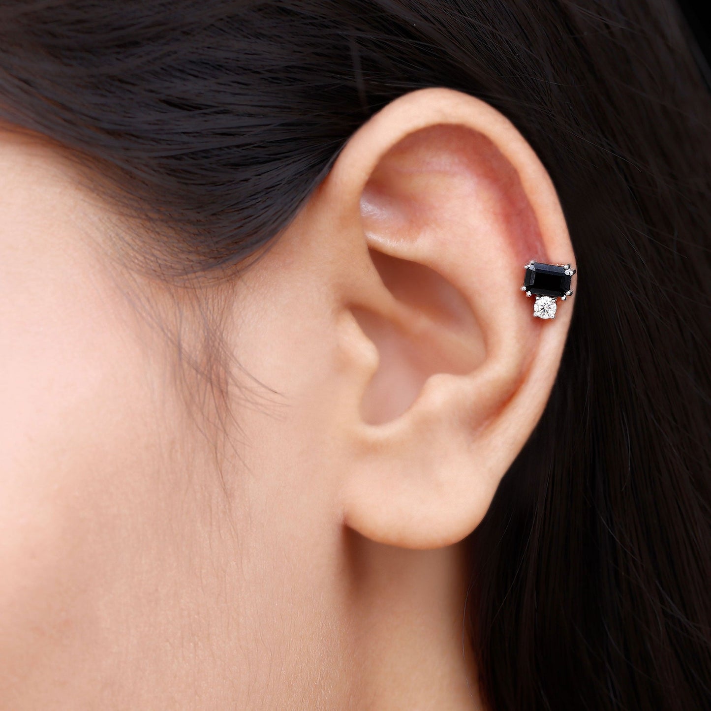 Lab Grown Black and White Diamond Helix Piercing Earring