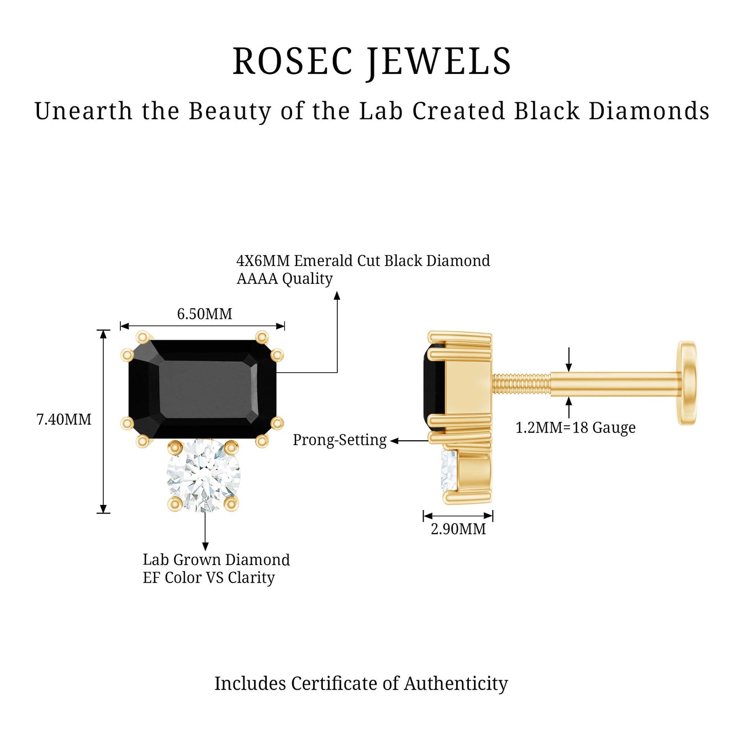 Lab Grown Black and White Diamond Helix Piercing Earring