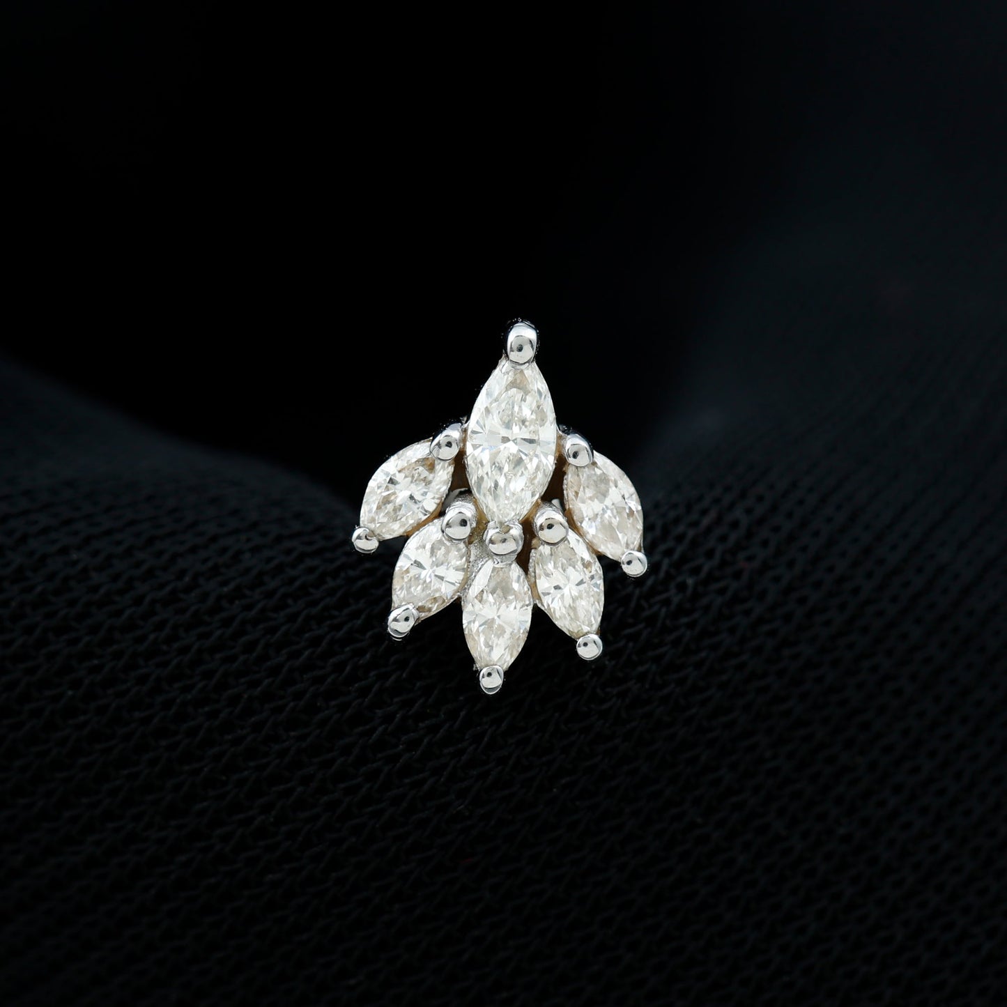 Marquise Moissanite Cluster Leaf Earring for Cartilage Piercing