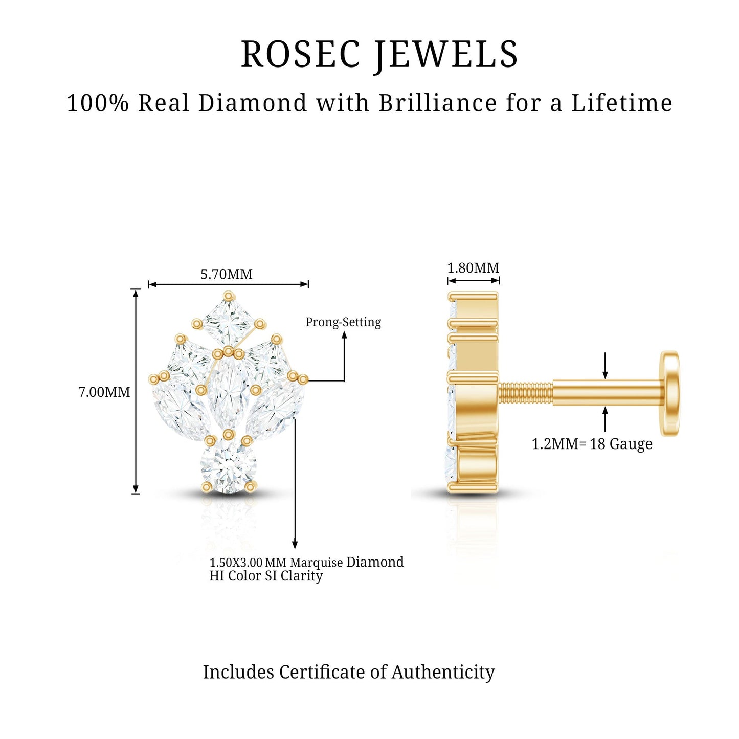 Real Diamond Designer Earring for Cartilage Piercing