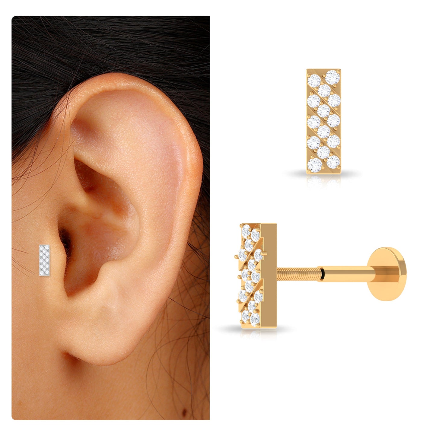 Genuine Diamond Bar Earring for Cartilage Piercing