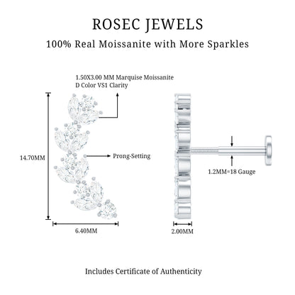 Marquise and Round Moissanite Leaf Helix Earring