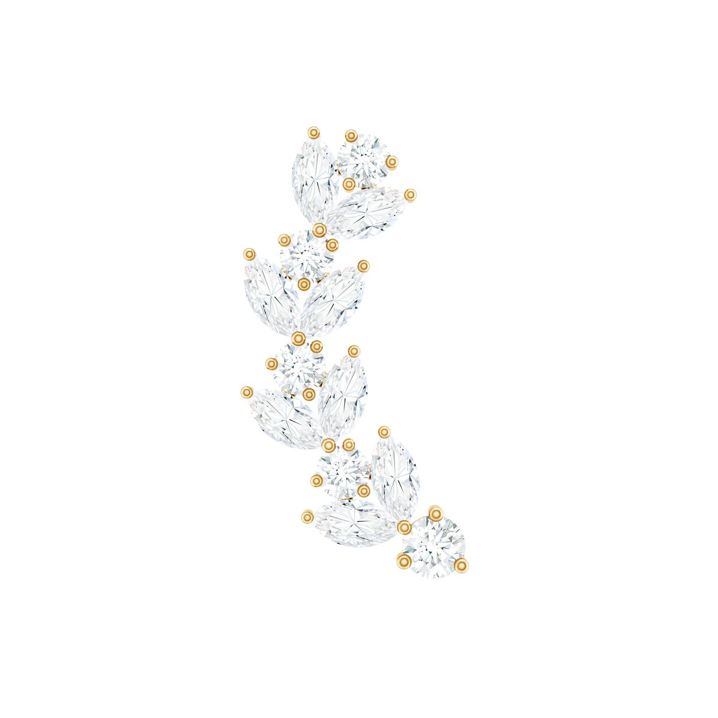 Marquise and Round Moissanite Leaf Helix Earring