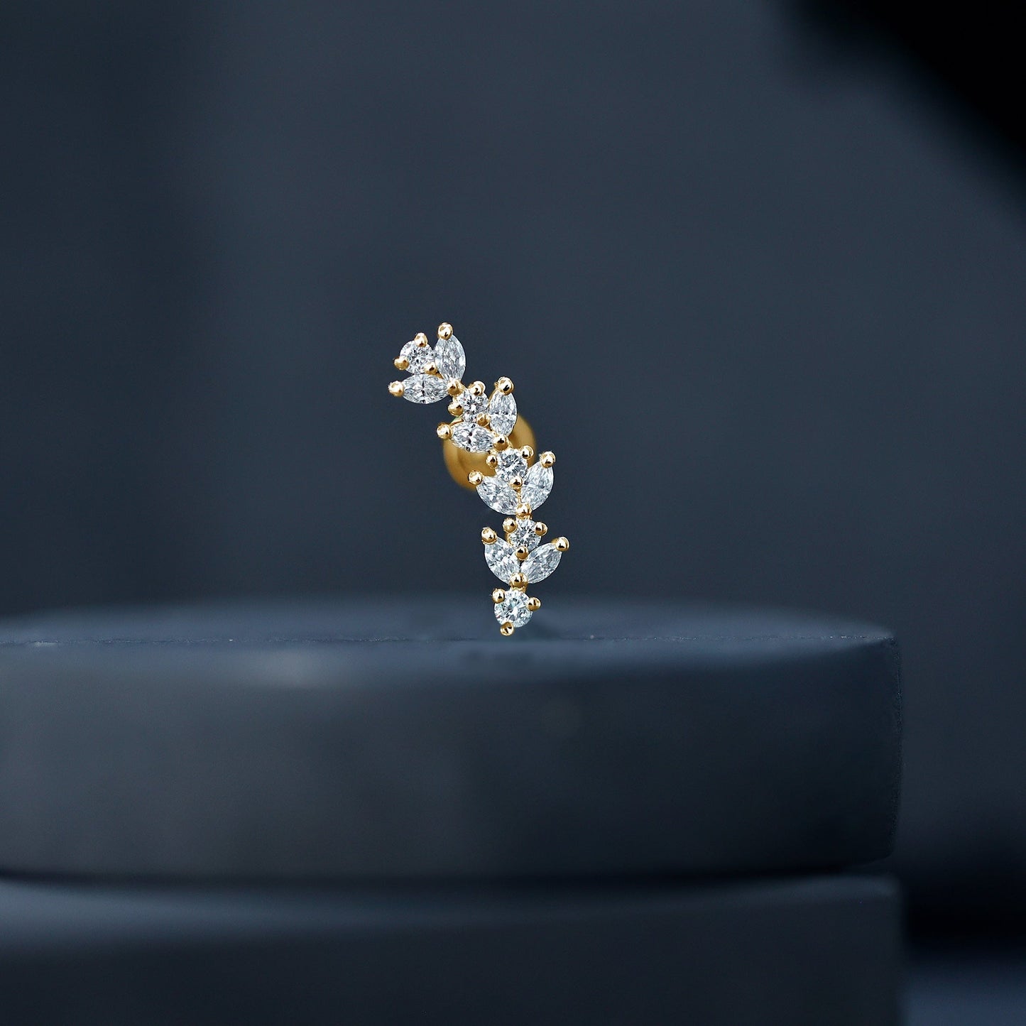 Marquise and Round Moissanite Leaf Helix Earring