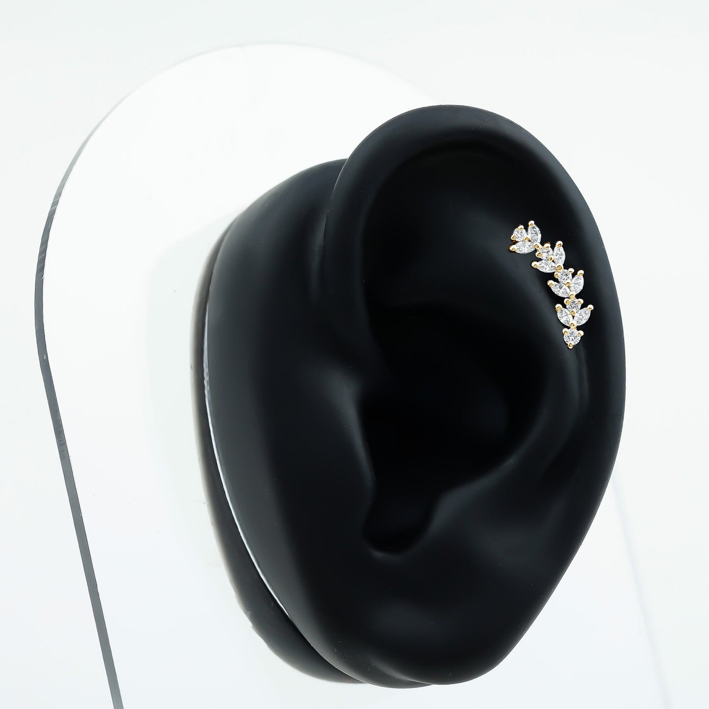 Marquise and Round Moissanite Leaf Helix Earring