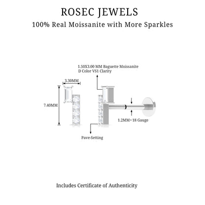 Moissanite Unique Bar Earring for Tragus Piercing