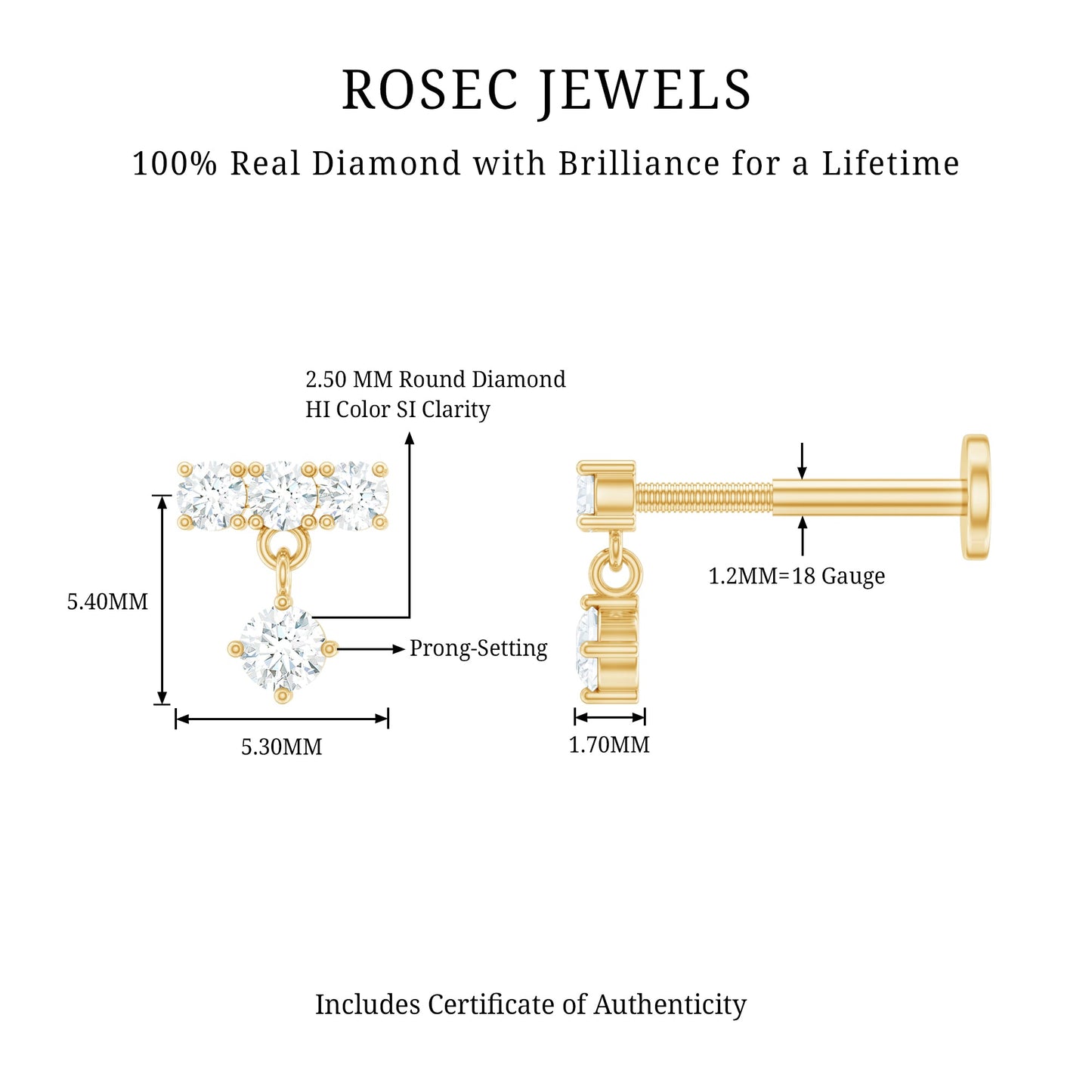 Womens Diamond Drop Earring for Helix Piercing