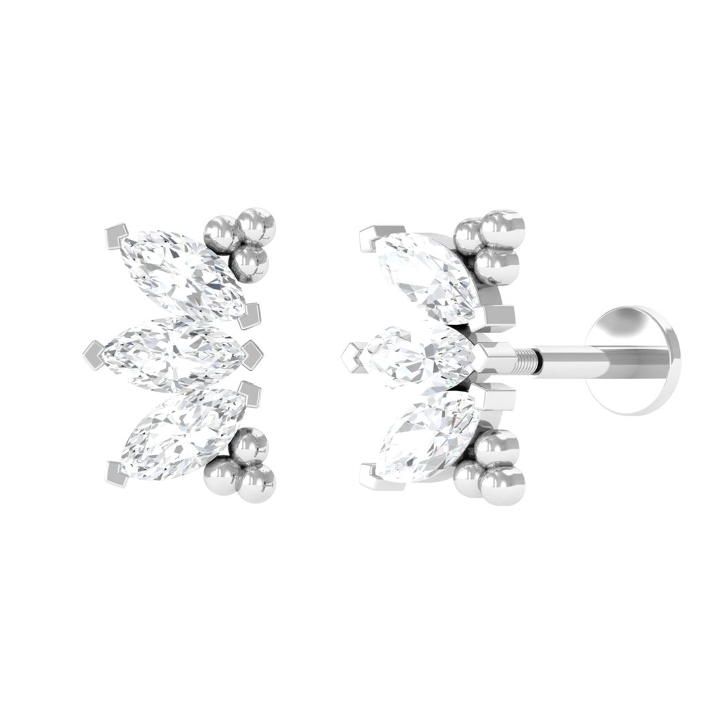 Marquise Diamond 3 Stone Crawler Earring