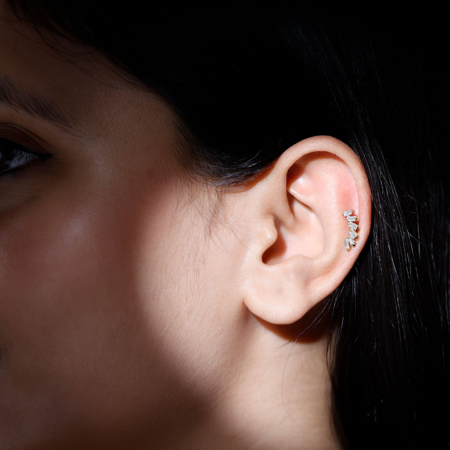 Certified Natural Baguette Diamond Crawler Earring
