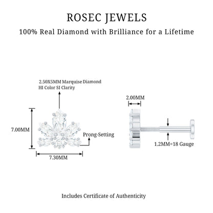 Marquise Diamond Lotus Earring for Upper Lobe Piercing