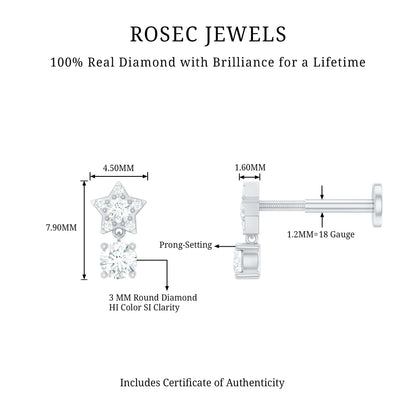 Star Diamond Drop Earring for Helix Piercing