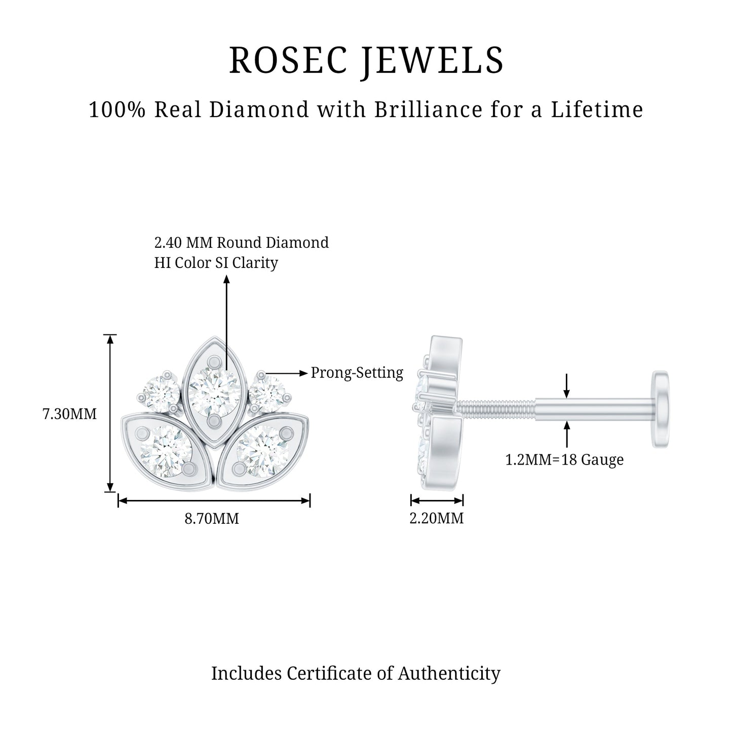Diamond Lotus Earring for Cartilage Piercing