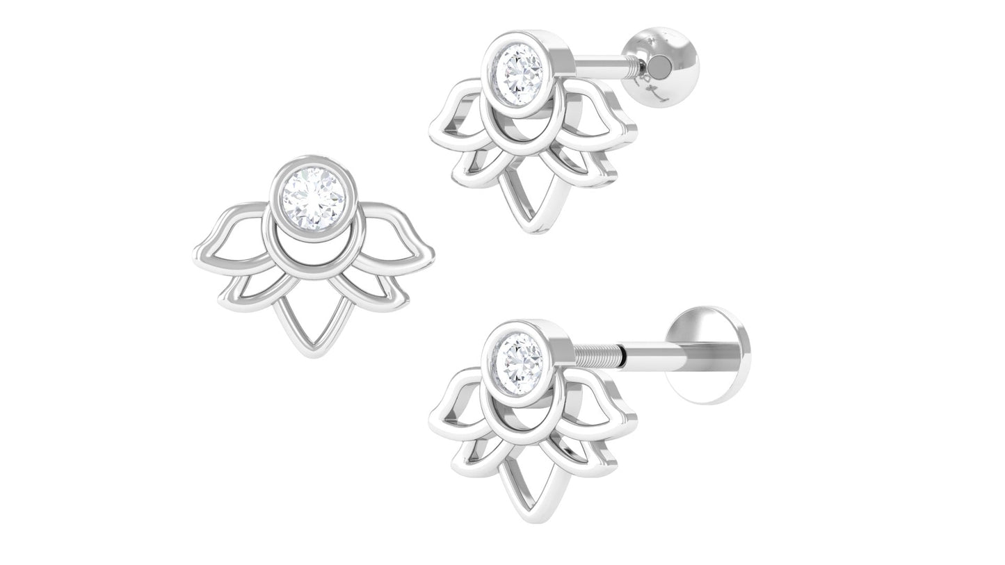 Diamond Lotus Earring for Helix Piercing
